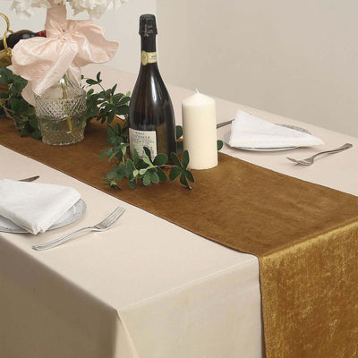 Premium Velvet 12"x108" Table Runner Gold - Sheen Finish & Reusable Table Decor for Weddings & Events - Linen Luxes