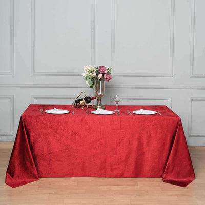 Premium Velvet 90"x132" Rectangle Tablecloth Burgundy - Reusable Soft & Seamless Table Cover - Linen Luxes