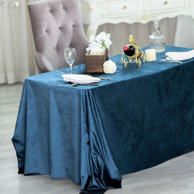 Premium Velvet 90"x132" Rectangle Tablecloth Navy Blue - Reusable Soft & Seamless Table Cover - Linen Luxes