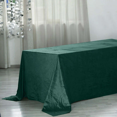 Premium Velvet 90"x156" Rectangle Tablecloth Hunter Emerald Green - Reusable Soft & Seamless Table Cover - Linen Luxes