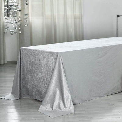 Premium Velvet 90"x156" Rectangle Tablecloth Silver - Reusable Soft & Seamless Table Cover - Linen Luxes