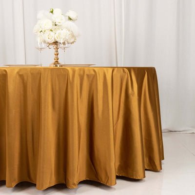 Scuba Round 120" Tablecloth Shimmering Gold - Wrinkle Free, Stain Resistant & Seamless Table Cover for Weddings and Parties