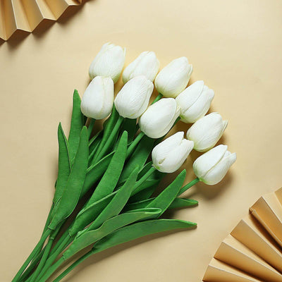 10 Stems 13" White Real Touch Artificial Foam Tulip Flower Bouquets