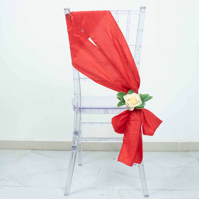 5 Pack Taffeta 6"x106" Chair Sashes Red Accordion Crinkle Texture - Stylish Decor for Weddings & Gatherings