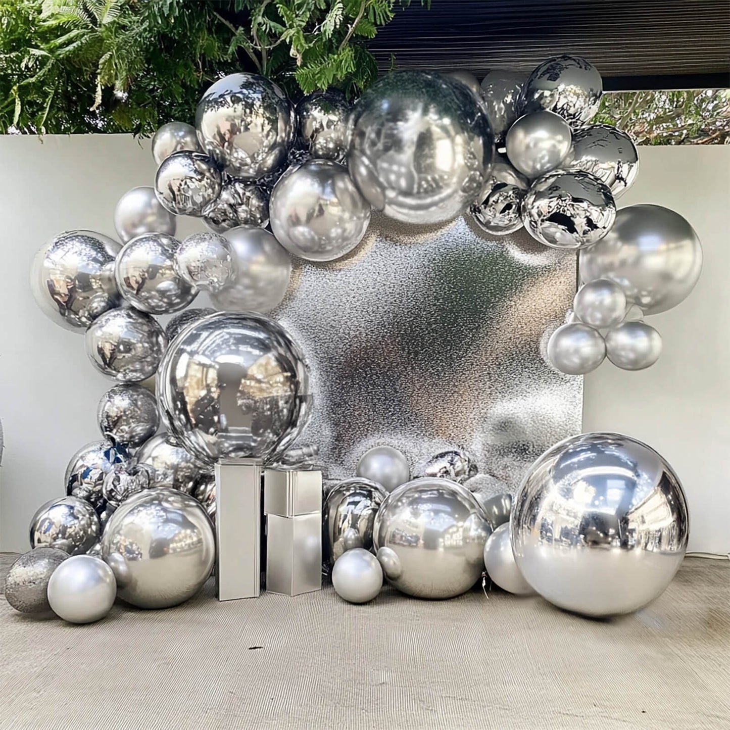 4-Pack 32" Metallic Silver Sphere Balloons, Orbz Mylar Balloons Helium or Air-Filled Party Supplies