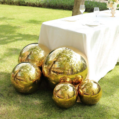 Gazing Globe Mirror Ball Reflective Hollow Stainless Steel Gold Sphere - Decorative Garden Display Ornament 22"