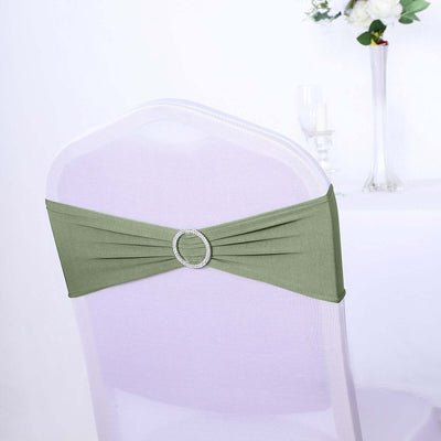 5 Pack Stretch Spandex Chair Sashes Dusty Sage Green - Reusable Chair Bands with Silver Diamond Ring Slide Buckle 5"x14"