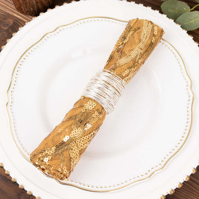 Sequin Mesh 20"x20" Napkin Gold - Wave Embroidered Reusable Cloth Napkin for Glitzy Table Settings