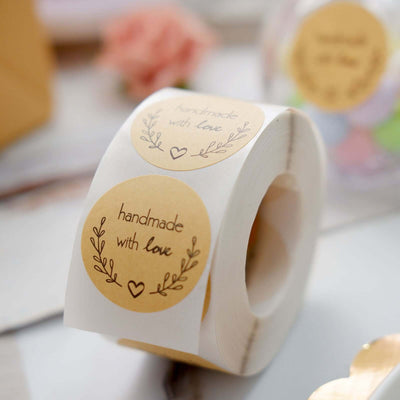 500Pcs 1.5†Handmade with Love Olive Branch Stickers Roll, Cookie and Bakery Box Labels - Round