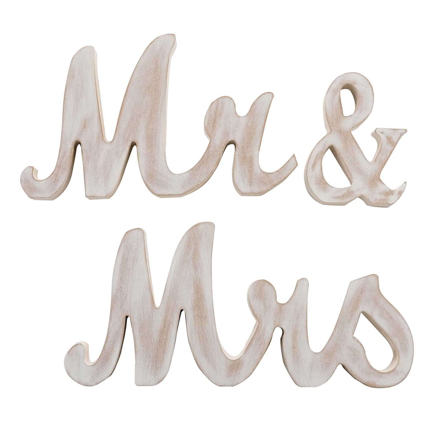 Wooden "Mr & Mrs" Freestanding Letters Whitewashed - Rustic Farmhouse Wedding Table Display Signs