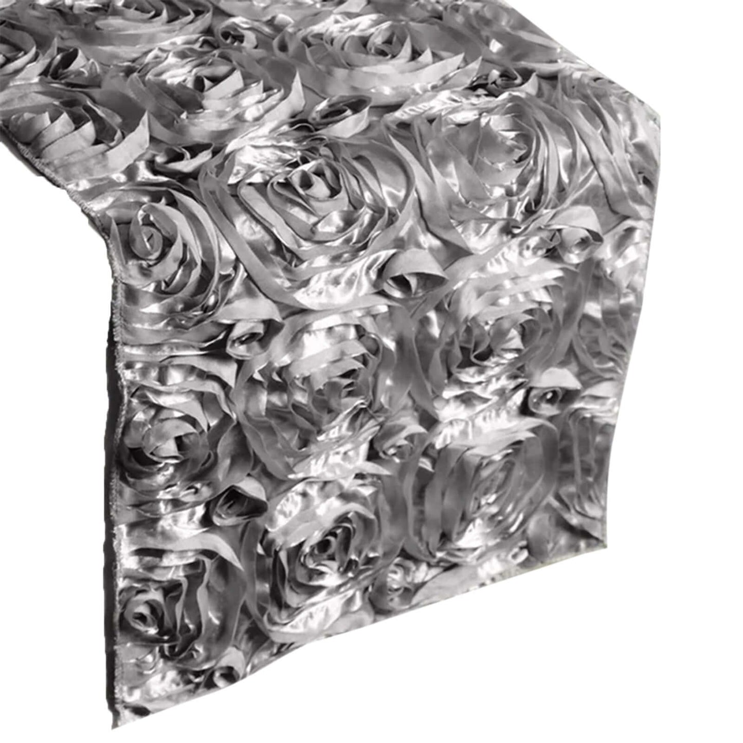 Rosette Satin 14"x108" Table Runner Silver - Grandiose Design - Linen Luxes