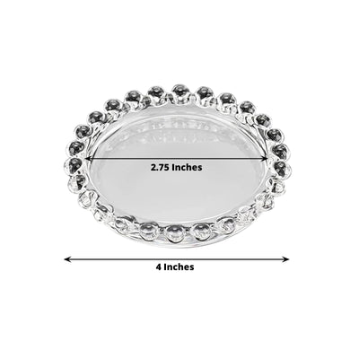 6-Pack Glass Pillar Candle Holder Plates Clear with Beaded Rims - Transparent Small Round Coaster Trays 4"
