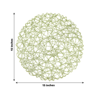 6-Pack Table Placemats Woven Fiber Design Sage Green Round - Disposable Mats for Dining and Events 15"