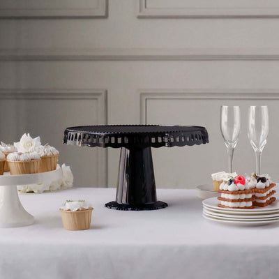 4-Pack Plastic Round Pedestal Cake Stands Black for Dessert Presentation 13"