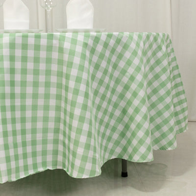 Polyester 108" Round Tablecloth White/Sage Green - Checkered Buffalo Plaid Table Cover