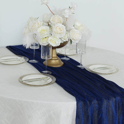 Glitter Gauze 27"x120" Table Runner Royal Blue - Sparkling Reusable Sheer Table Linen