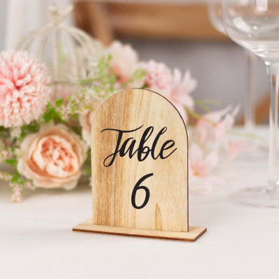 20-Pack 4.5" Wooden Arch Table Numbers, 1-20 Natural Rustic Table Number Placecard - Perfect for Wedding and Event Tables