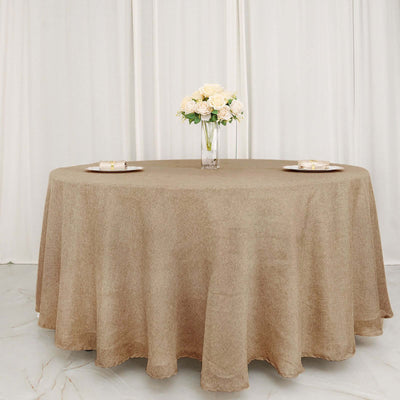 Faux Burlap Jute 120" Round Tablecloth Natural - Rustic Seamless Event Table Linen