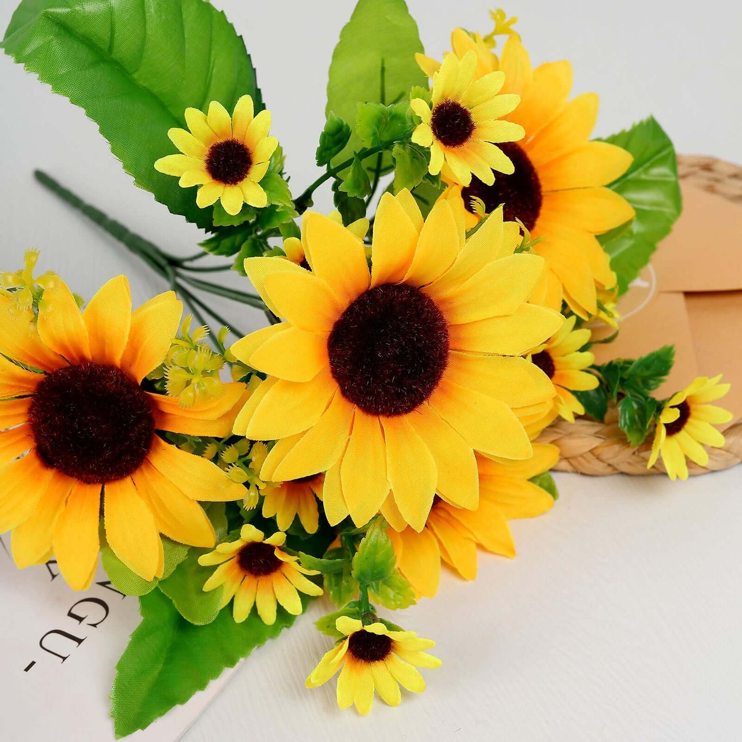 2 Bouquets 13" Yellow Artificial Silk Sunflower Flower Bushes