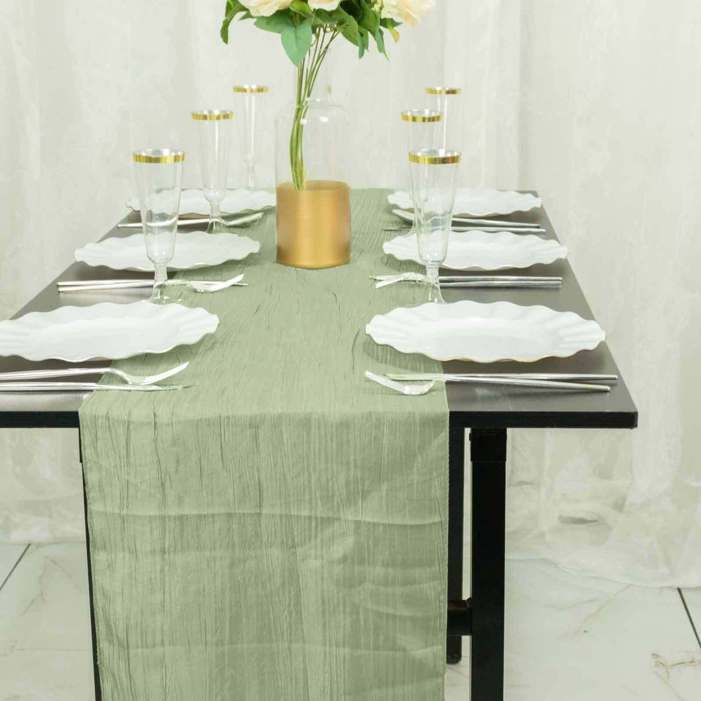 Taffeta 12"x108" Table Runner Sage Green - Accordion Crinkle Design