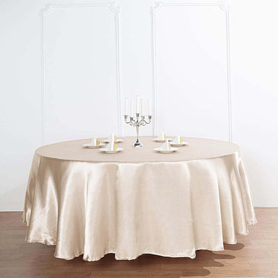 Satin 108" Round Tablecloth Beige - Smooth and Lustrous Table Cover - Linen Luxes