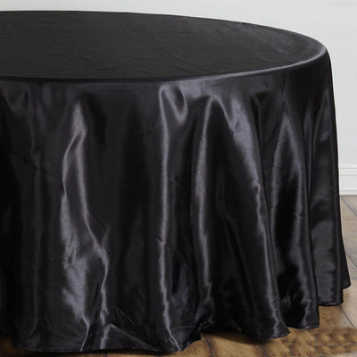 Satin 108" Round Tablecloth Black - Smooth and Lustrous Table Cover for Weddings & Events - Linen Luxes