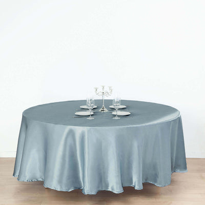 Satin 108" Round Tablecloth Dusty Blue - Smooth and Lustrous Table Cover - Linen Luxes