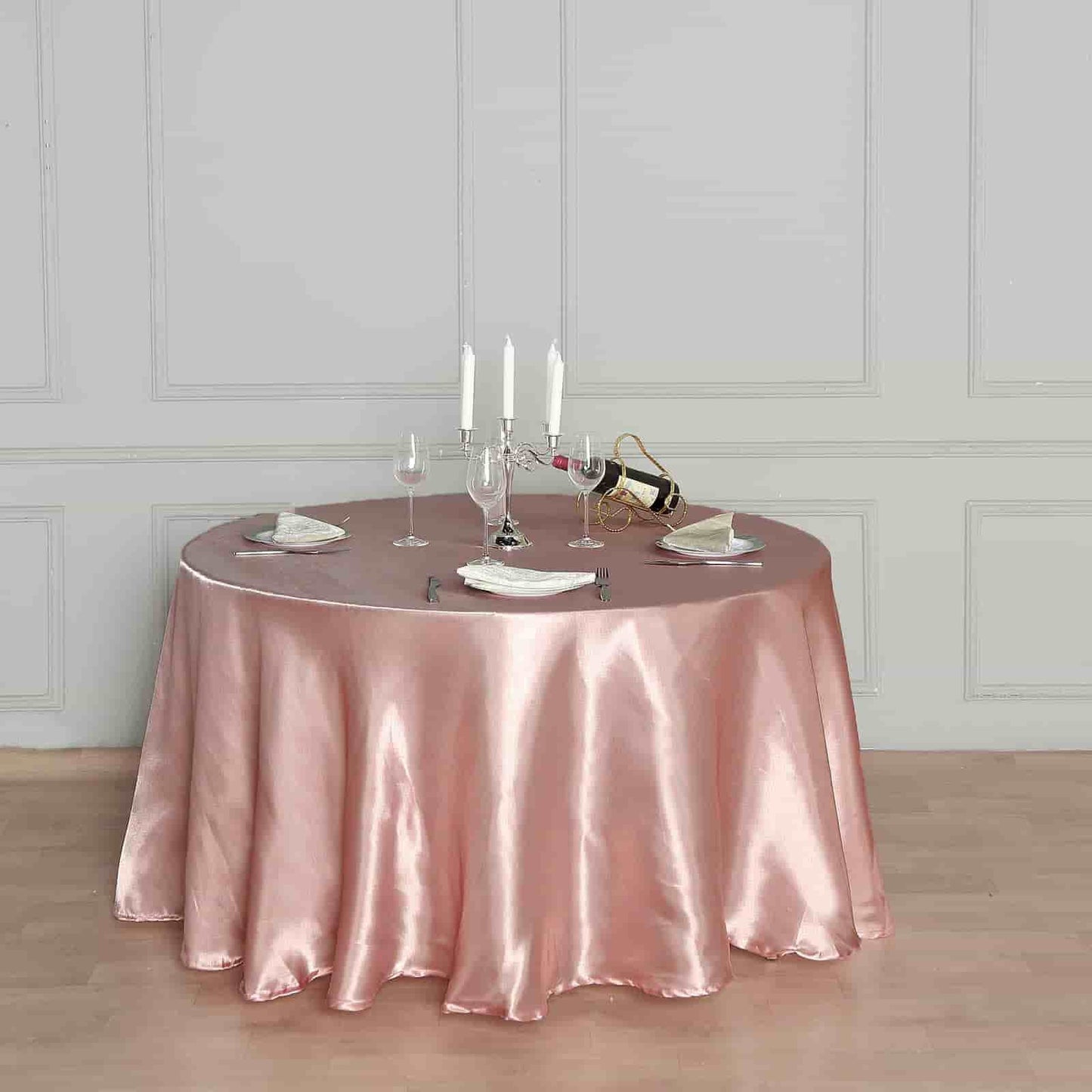 Satin 108" Round Tablecloth Dusty Rose - Smooth and Lustrous Table Cover - Linen Luxes