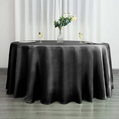 Satin 120" Round Tablecloth Black - Stylish Seamless Table Cover for Weddings & Events - Linen Luxes