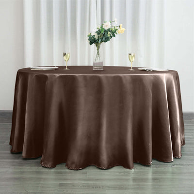 Satin 120" Round Tablecloth Chocolate - Stylish Seamless Table Cover - Linen Luxes