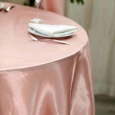 Satin 120" Round Tablecloth Dusty Rose - Stylish Seamless Table Cover - Linen Luxes
