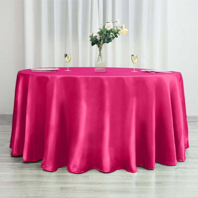 Satin 120" Round Tablecloth Fuchsia - Stylish Seamless Table Cover - Linen Luxes