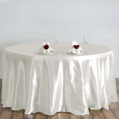 Satin 120" Round Tablecloth Ivory - Stylish Seamless Table Cover - Linen Luxes