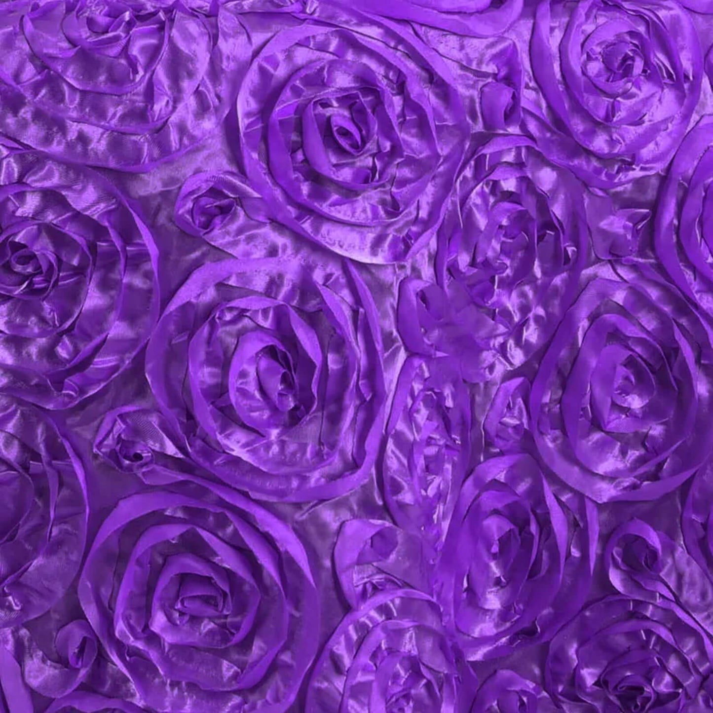 Satin 120" Round Tablecloth Purple - Grandiose 3D Rosette with Seamless Finish Table Cover - Linen Luxes