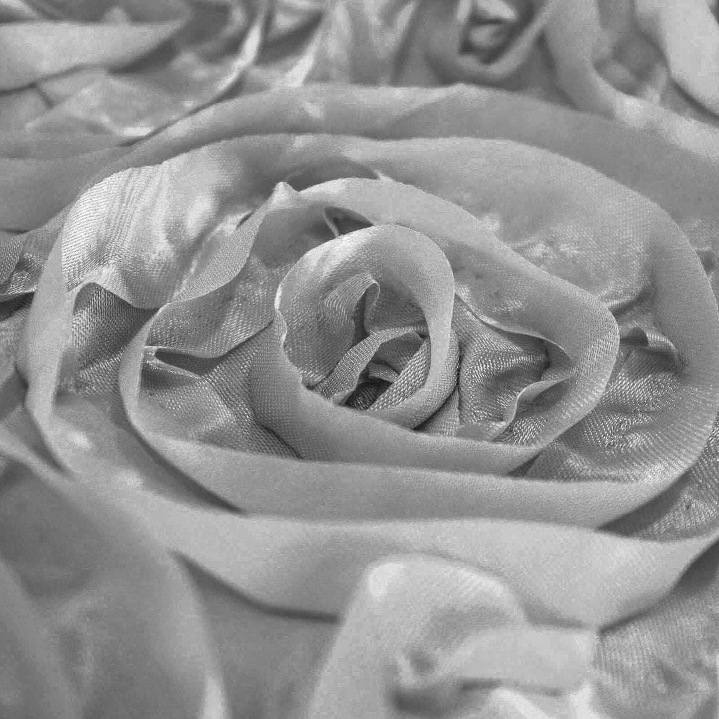 Satin 120" Round Tablecloth Silver - Grandiose 3D Rosette Design with Seamless Finish for Luxe Events - Linen Luxes
