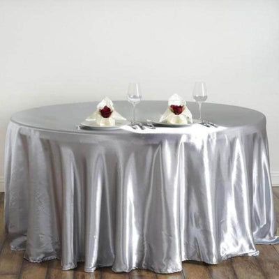 Satin 120" Round Tablecloth Silver - Stylish Seamless Table Cover - Linen Luxes