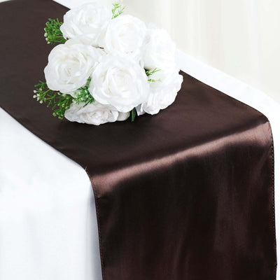 Satin 12"x108" Table Runner Chocolate - Stylish Table Linen - Linen Luxes