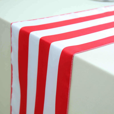 Satin 12"x108" Table Runner Red/White Stripe - Classic Striped Design - Linen Luxes