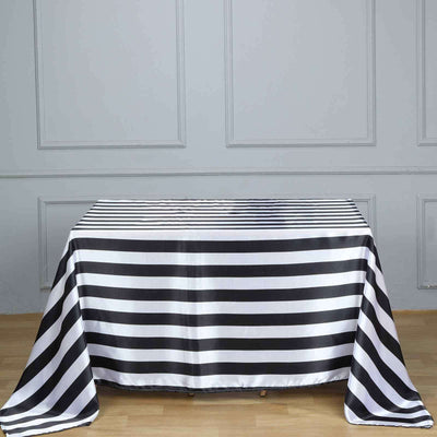 Satin 60"x102" Rectangle Tablecloth Black/White - Stripe Design with Stylish Smooth Finish Table Cover - Linen Luxes