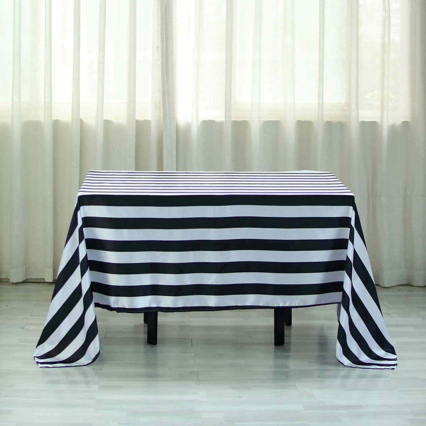 Satin 60"x102" Rectangle Tablecloth Black/White - Stripe Design with Stylish Smooth Finish Table Cover - Linen Luxes