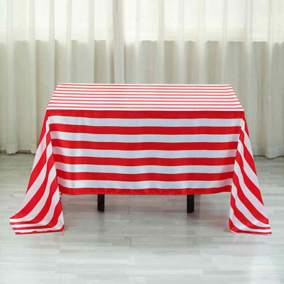 Satin 60"x102" Rectangle Tablecloth Red/White - Stripe Design with Stylish Smooth Finish Table Cover - Linen Luxes