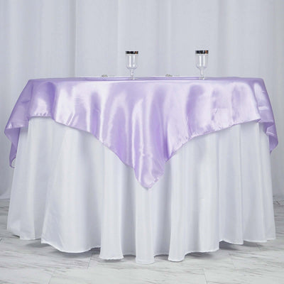 Satin 60"x60" Table Overlay Square Tablecloth Lavender Lilac - Smooth Silky Touch Table Cover - Linen Luxes