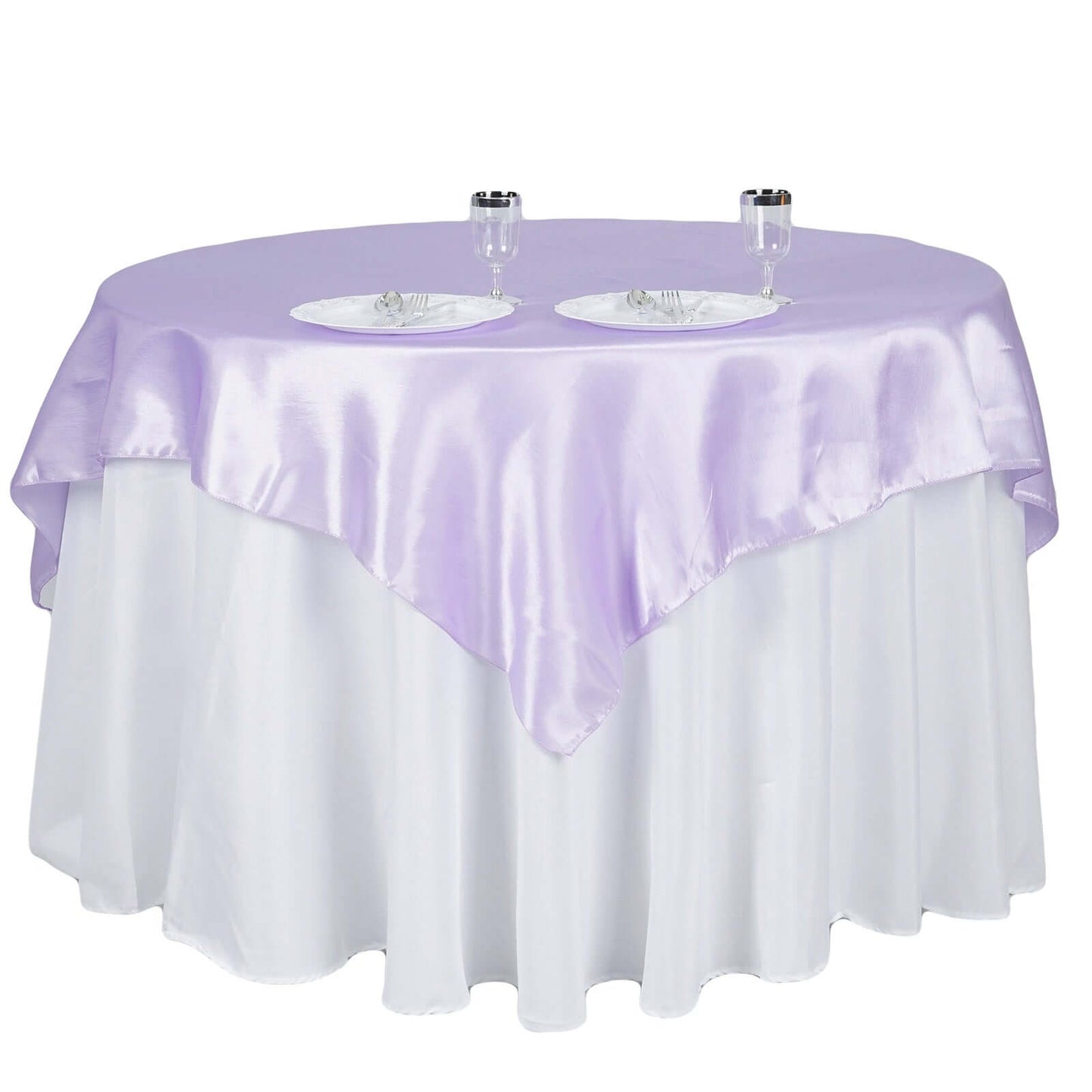 Satin 60"x60" Table Overlay Square Tablecloth Lavender Lilac - Smooth Silky Touch Table Cover - Linen Luxes