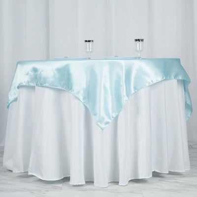 Satin 60"x60" Table Overlay Square Tablecloth Light Blue - Smooth Silky Touch Table Cover - Linen Luxes