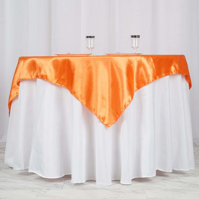 Satin 60"x60" Table Overlay Square Tablecloth Orange - Smooth Silky Touch Table Cover - Linen Luxes