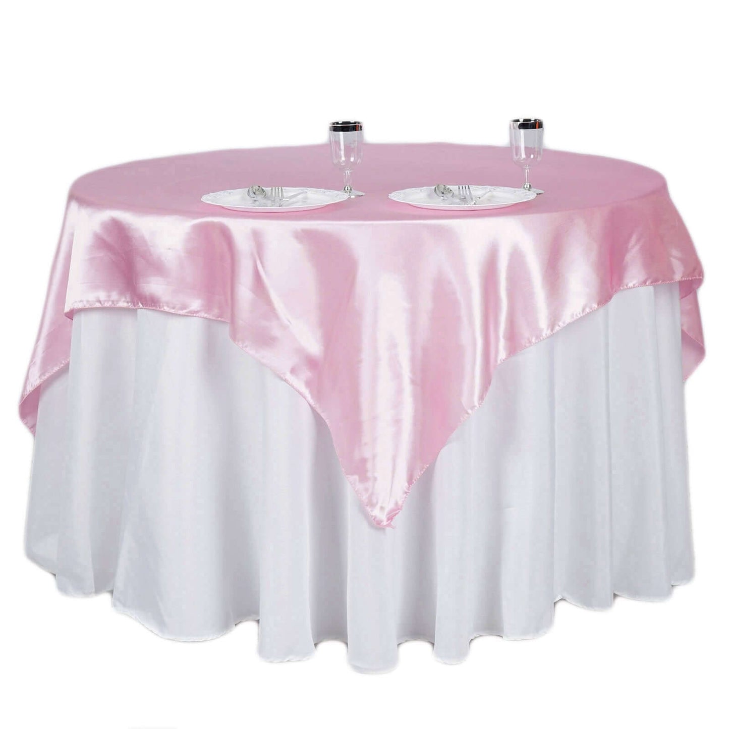 Satin 60"x60" Table Overlay Square Tablecloth Pink - Smooth Silky Touch Table Cover - Linen Luxes