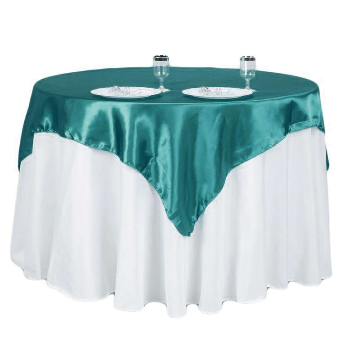 Satin 60"x60" Table Overlay Square Tablecloth Turquoise - Smooth Silky Touch Table Cover - Linen Luxes