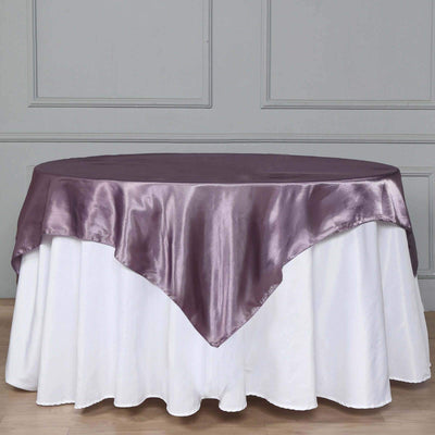 Satin 60"x60" Table Overlay Square Tablecloth Violet Amethyst - Smooth Silky Touch Table Cover - Linen Luxes