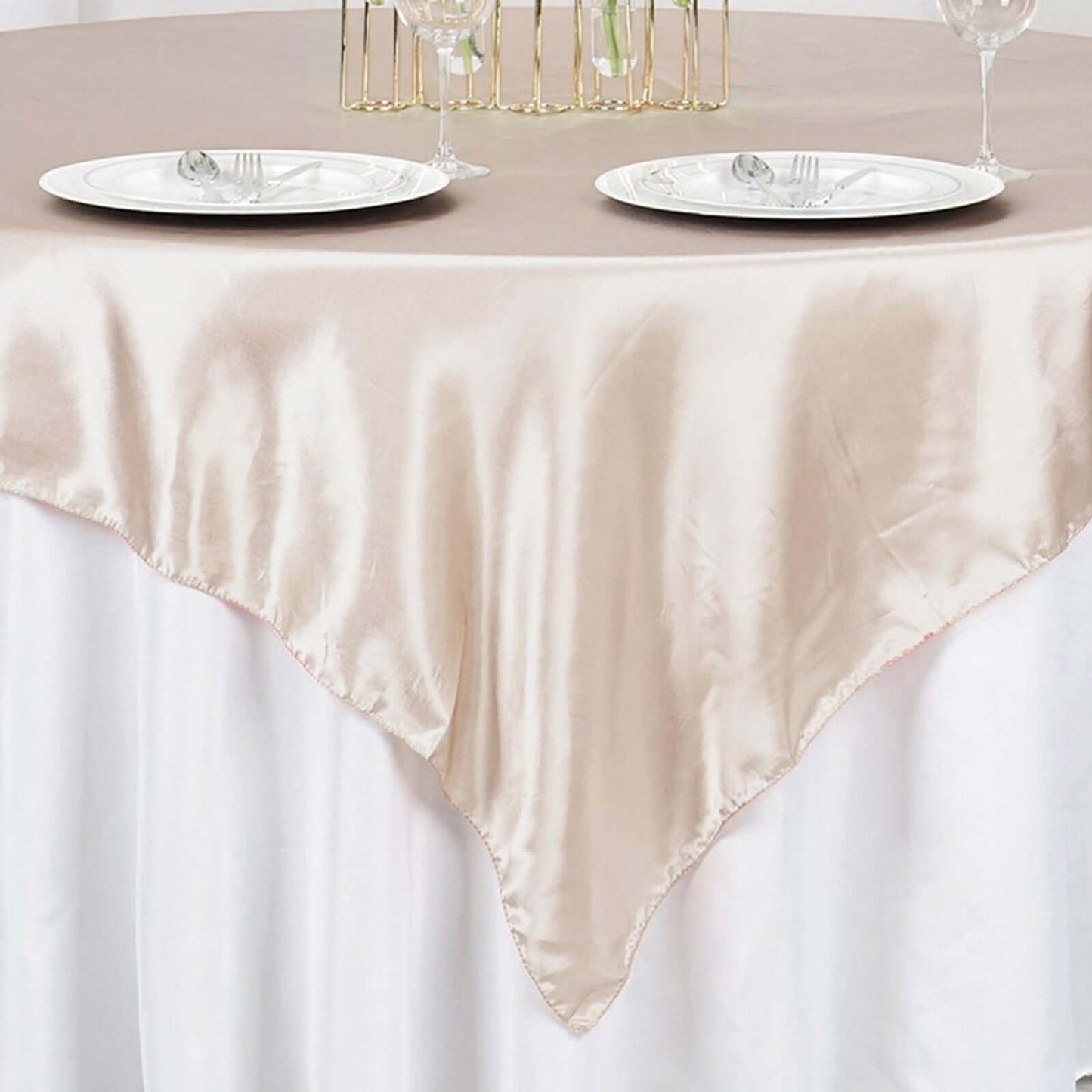 Satin 72"x72" Table Overlay Square Tablecloth Beige - Smooth Finish Table Cover - Linen Luxes