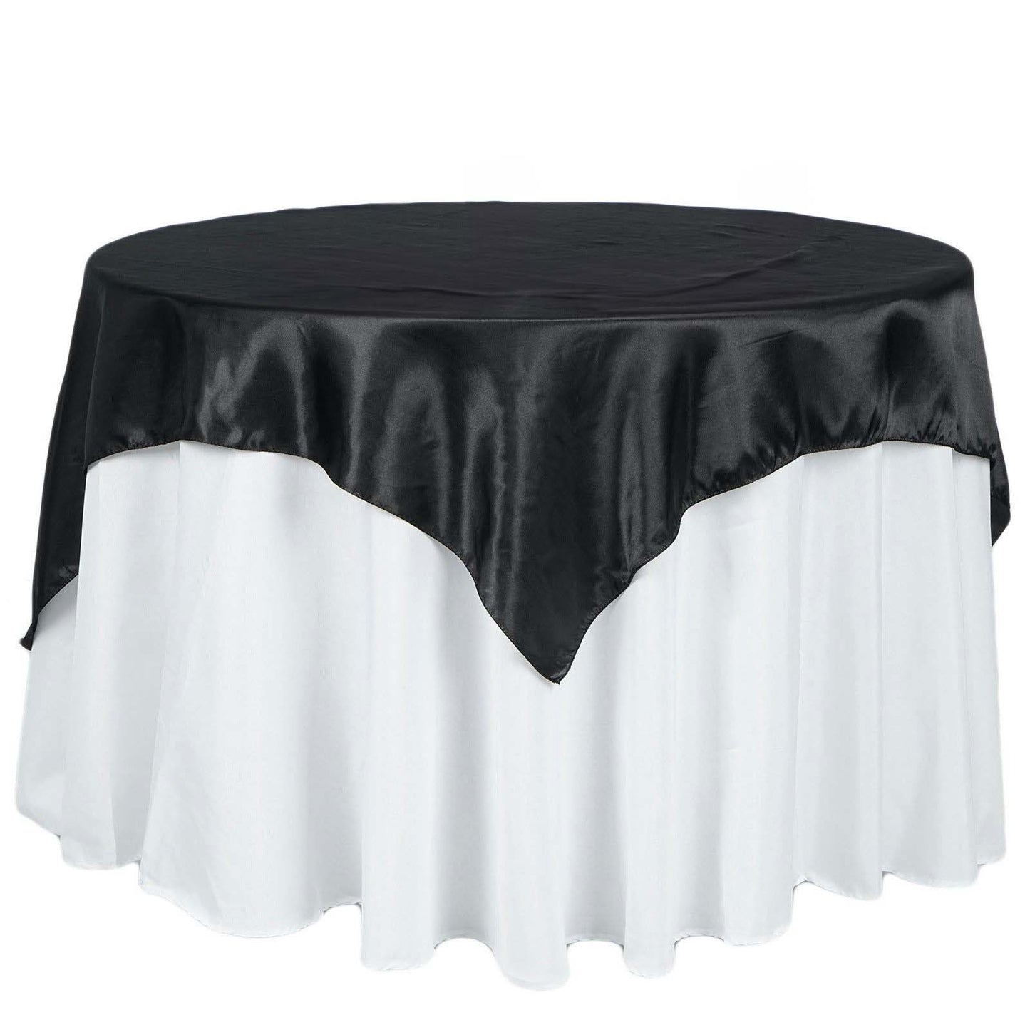 Satin 72"x72" Table Overlay Square Tablecloth Black - Smooth Finish for Luxurious Events - Linen Luxes